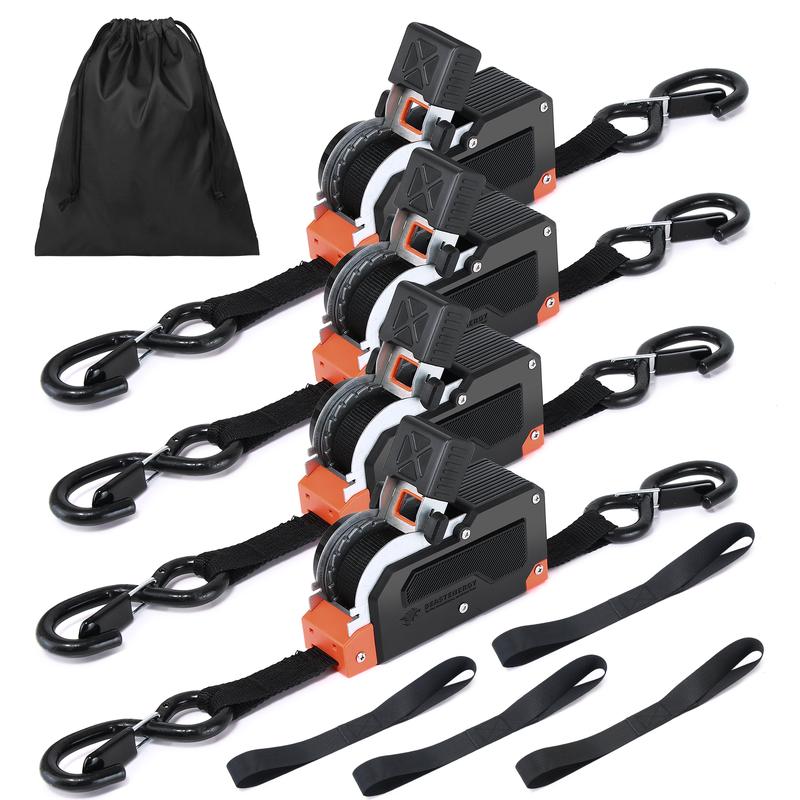 4PK Dual-End Retractable Ratchet Straps - Heavy Duty Adjustable Ropes - Image 2