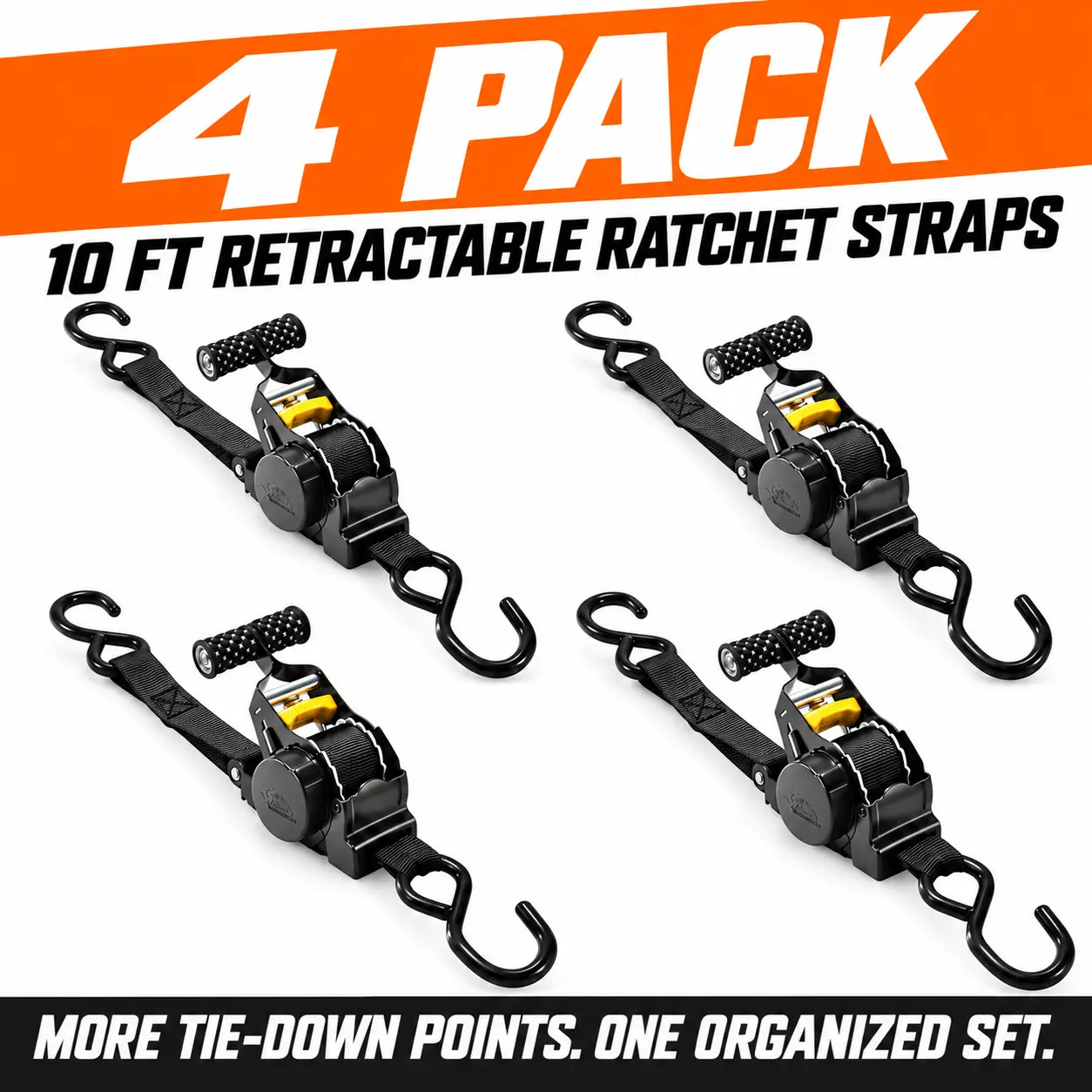 4PK Dual-End Retractable Ratchet Straps - Heavy Duty Adjustable Ropes - Image 3
